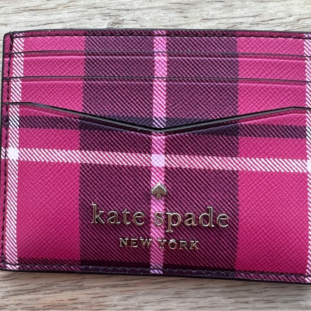 Kate Spade New York Small Slim Card Holder NWT Staci Classic Plaid